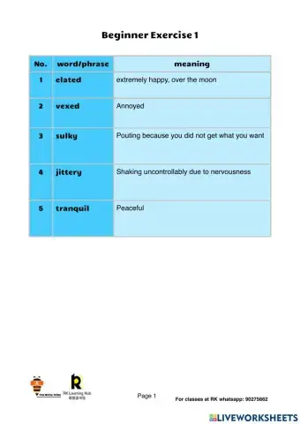 Emotional adjectives workshop part 1