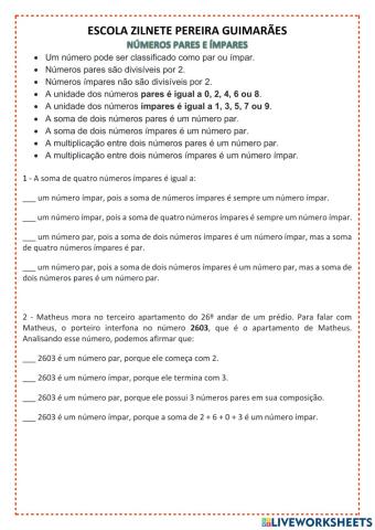 Números Pares e ímpares