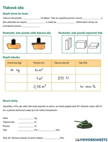 Tlaková síla, tlak