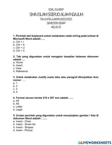Soal sumatif tik kelas 10