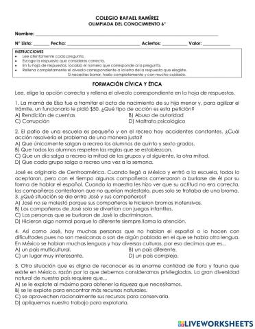 6° formación cívica y ética olimpiada del conocimiento 2023