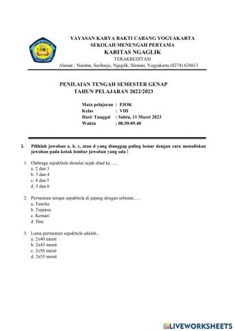 PTS Genap PJOK Kelas 8