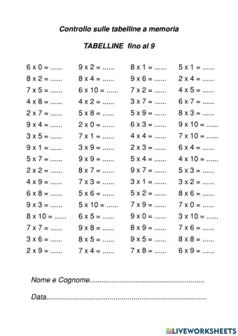 Controllo tabelline fino 9
