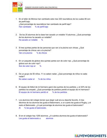 Problemas sencillos porcentajes inversos