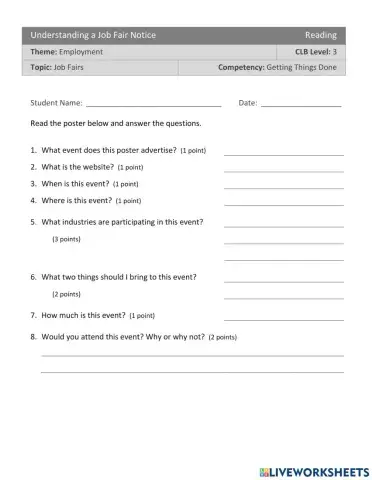 CLB 3 Reading Understanding a Job Fair Poster Getting Things Done