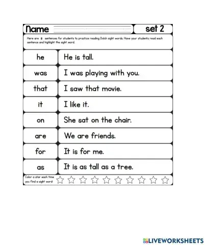 Sight Words Reading Practice - List 02