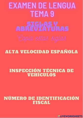 Examen de lengua tema 9