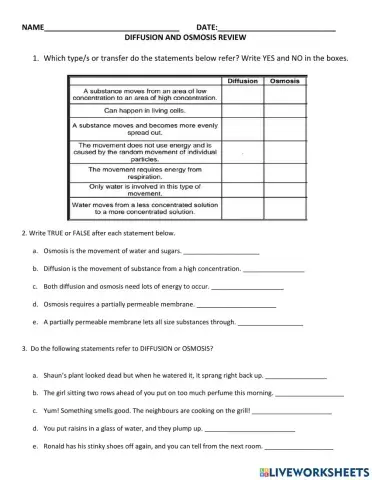Diffusion and Osmosis Review