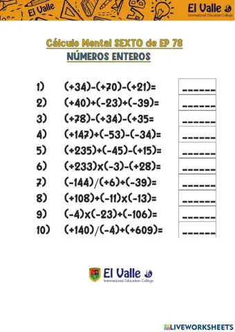 Cálculo mental 6º ep 78