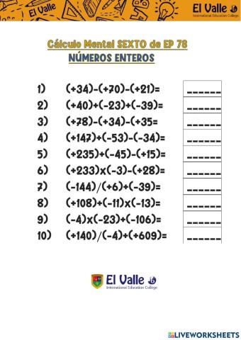 Cálculo mental 6º ep 78