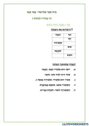 זכר נקבה- יחיד רבים