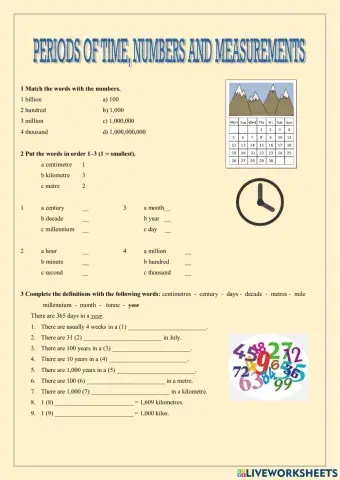 Periods of time, numbers and measurements
