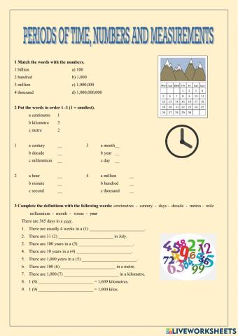 Periods of time, numbers and measurements