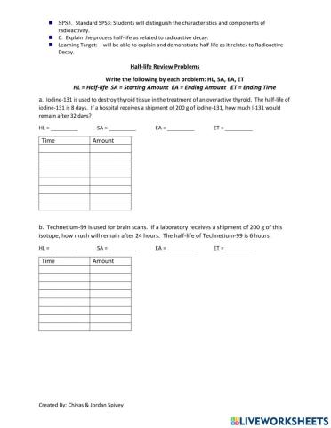 Half-life problems with quiz