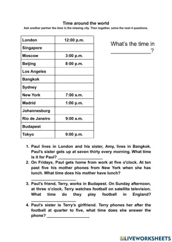 What time is it around the world Student A