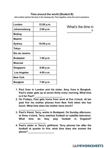 What time is it around the world Student B