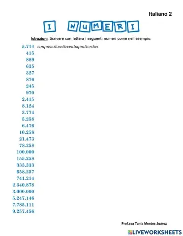 Italiano 2 - Esercizio Numeri