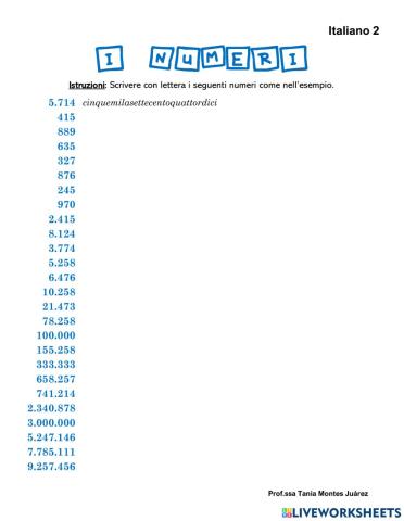 Italiano 2 - Esercizio Numeri