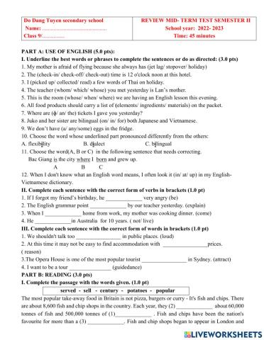 English 9 review mid-term test semester II