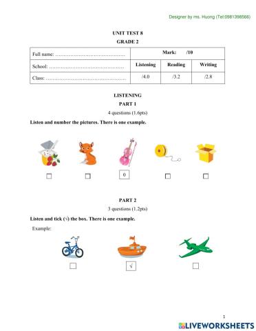 Unit test 8: Grade 2-ISS (Designer by Ms.Huong)