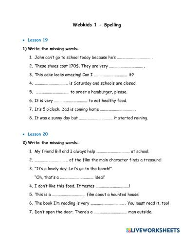 Webkids 1 - Spelling Lessons 19-20