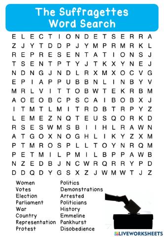 The suffragettes wordsearch