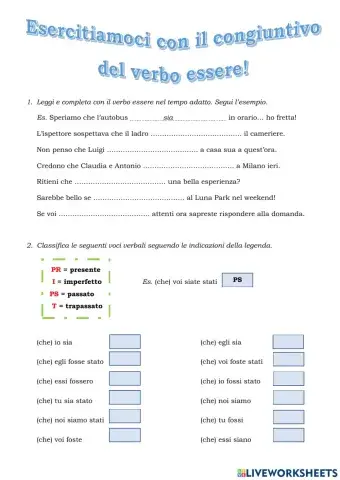 Esercitiamoci con il congiuntivo - verbo essere