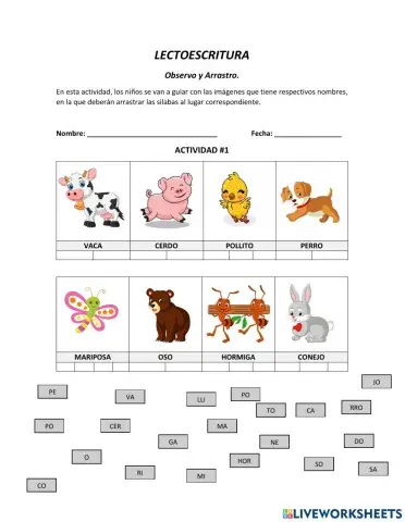 Actividades de Lectoescritura.