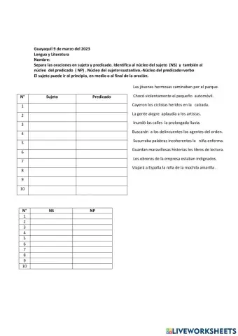 Separa la oración en sujeto y predicado,identifica al núcleo del sujeto  y al núcleo del predicado.