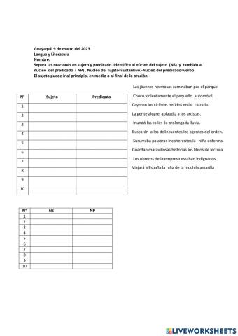 Separa la oración en sujeto y predicado,identifica al núcleo del sujeto  y al núcleo del predicado.