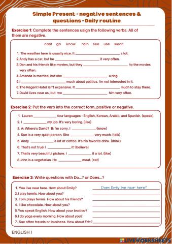 Simple present - negative - questions