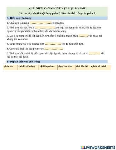 DẠNG LÝ THUYẾT VỀ KHÁI NIỆM TRONG CHỦ ĐỀ VẬT LIỆU POLIME 