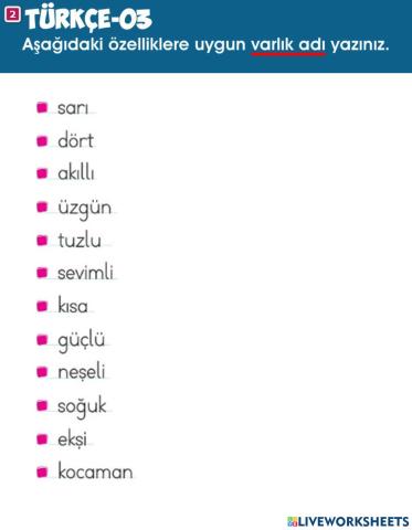 Varlıkların Özelliklerini Belirten Sözcükler