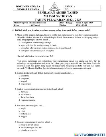 Pat 6 bahasa indonesia 2023