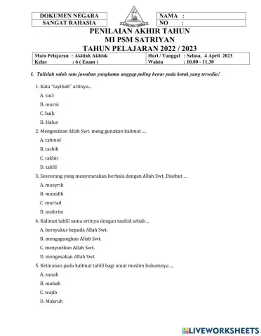 Pat 6  akidah akhlak 2023