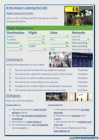 At the Airport: Listening Test (A2)