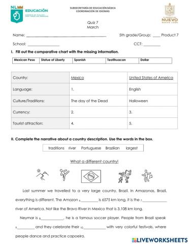 5th grade March Exam 2023 - Product 7