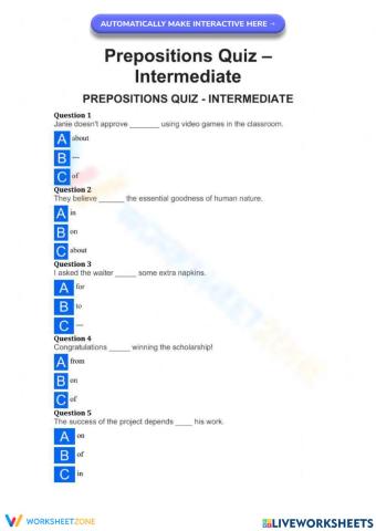 Preposition Quiz