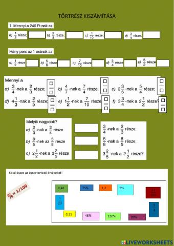 Törtrész kiszámítás