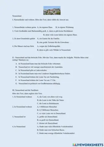 Hörverstehen - Wohnen, Einkaufen in Neuseeland