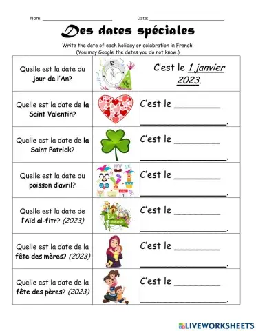 Des dates spéciales