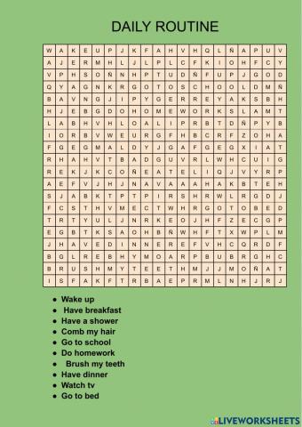Dayliroutines wordsearch