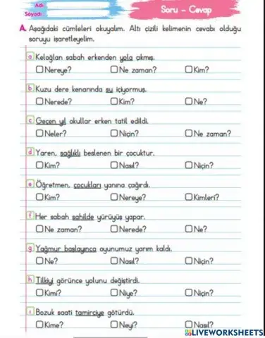 Cümleyi oku uygun soruyu bul!!!