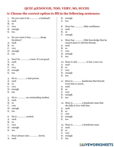 Quiz 3 so such enough very too