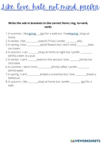 Like, love, not mind, hate, prefer