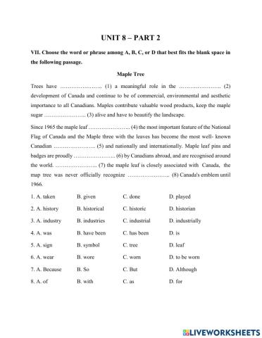 Practice test - UNIT 8 - PART 2