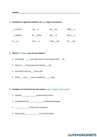 Verbos irregulares y defectivos. Palabras con g y j. Familia de palabras