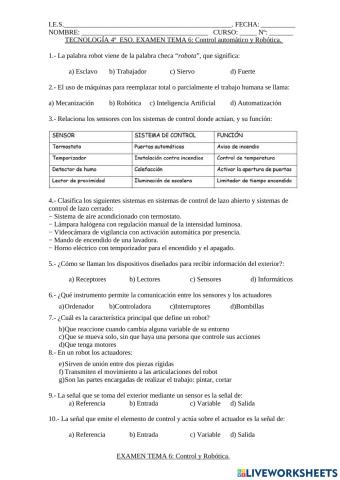 Examen Tema 6.-Control y robótica