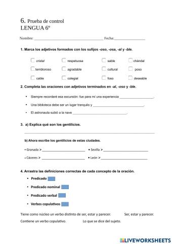 Control Lengua unidad 6