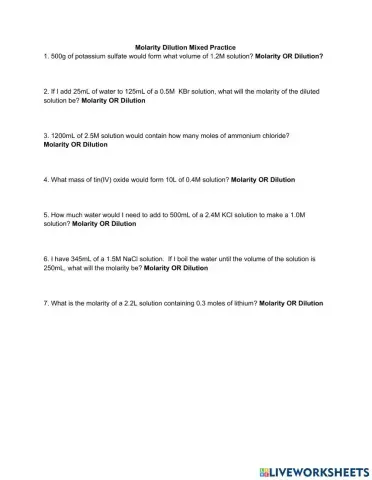 Molarity-Dilution Mixed LWS